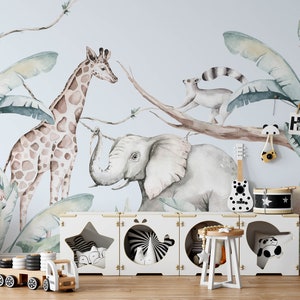 Safari Nursery Wallpaper, Jungle Nursery Wallpaper, Childrens Safari Nursery Wallpaper, Children's Removable Wallpaper, Nursery décor