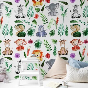 Safari Nursery Wallpaper, Jungle Nursery Wallpaper, Childrens Safari Nursery Wallpaper, Children's Removable Wallpaper, Nursery décor