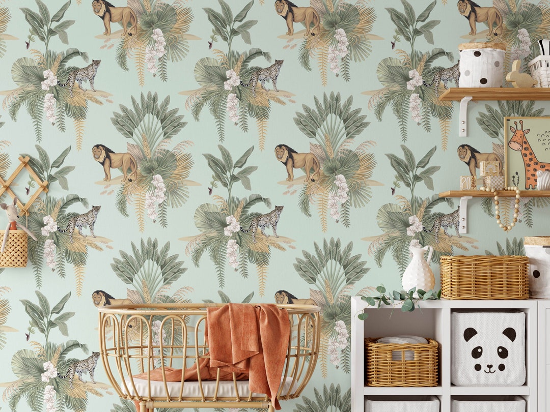 Safari Nursery Wallpaper Jungle Nursery Wallpaper Childrens Etsy