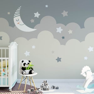 Sterne und Mond Kinderzimmer Tapete, abnehmbarer Stick auf Tapete, vorgeklebt. Kinder Schlafzimmer Tapete, Kinder abnehmbare Tapete Dekor