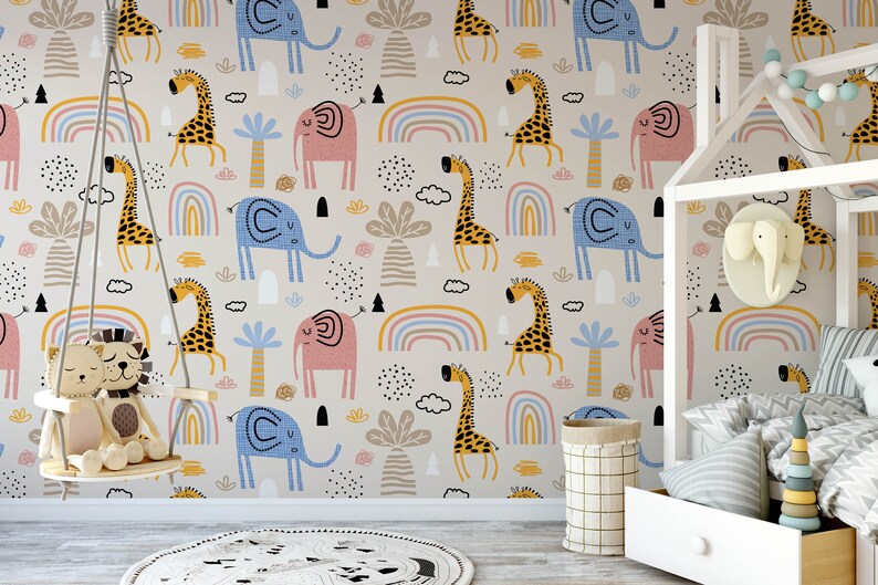 Safari Nursery Wallpaper Jungle Nursery Wallpaper Childrens Etsy