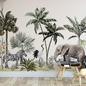 Safari Nursery Wallpaper, Jungle Nursery Wallpaper, Childrens Safari Nursery Wallpaper, Children's Removable Wallpaper, Nursery decor