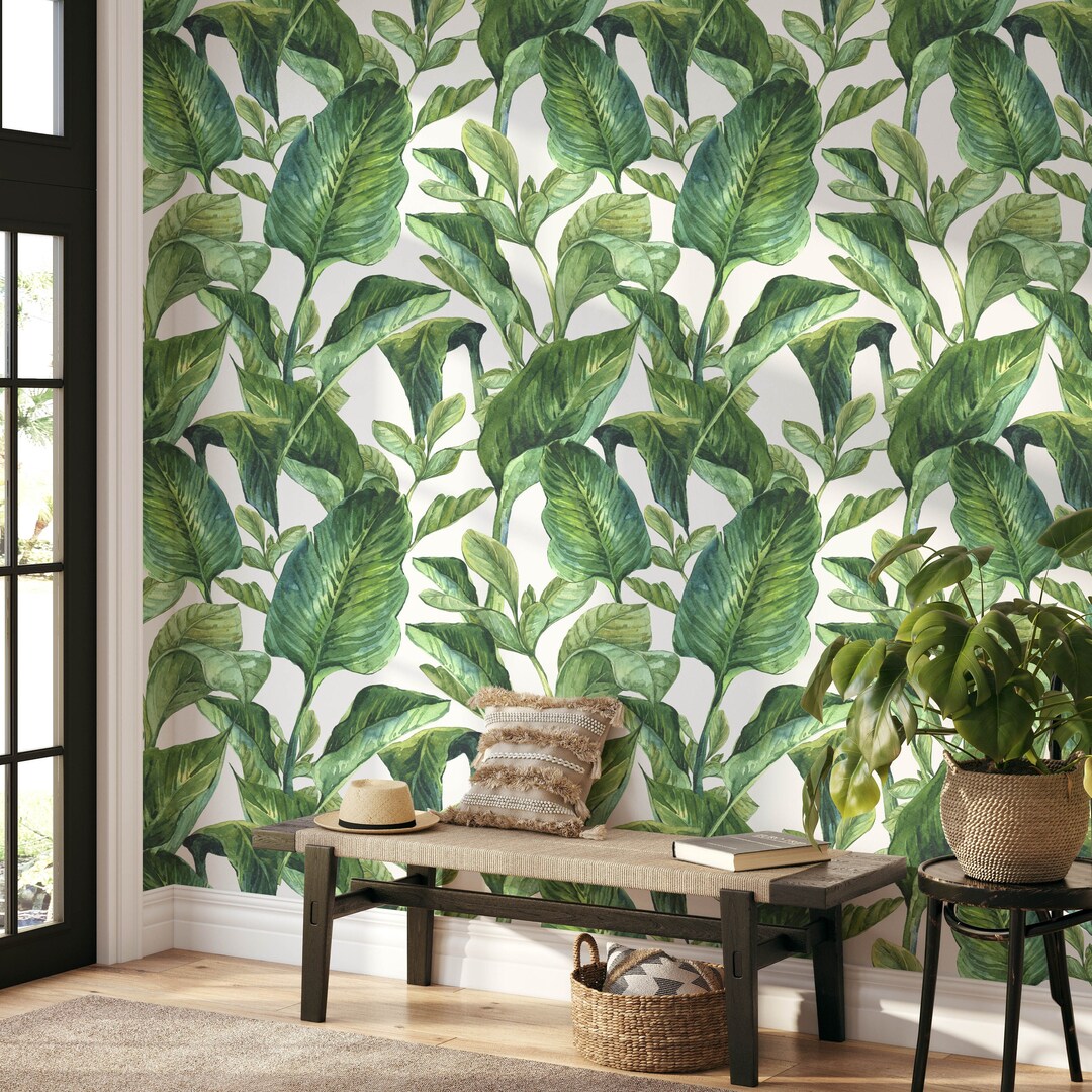Removable Tropical Floral Wallpaper, Mural Floral Wallpaper, Botanical