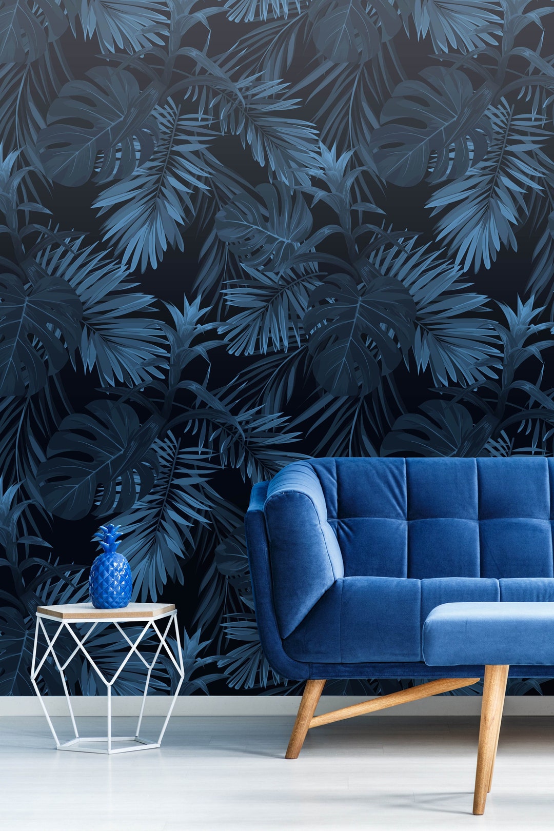 Removable Dark Floral Wallpaper, Tropical Floral Wallpaper, Botanical