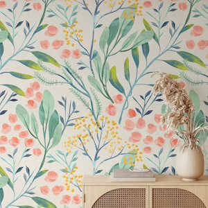 Abnehmbare blaue Floral-Tapete, Wandbild Floral-Tapete, botanische benutzerdefinierte Floral-Tapete, Akzent Floral-Tapete, große florale Tapete