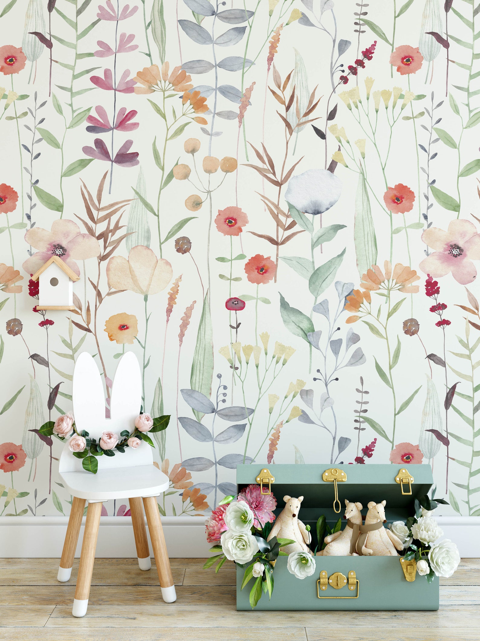 Floral Nursery Wallpaper Removable Stick on Wallpaper - Etsy