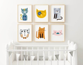 Scandi Meow Cat Circle Animal Typography Home Baby Girl Boy Unisex Nursery Kid Room Bedroom Gallery Poster Gicl\u00e9e Print Picture Wall Art