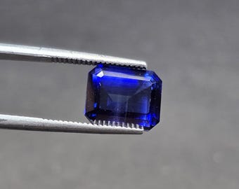 Zaffiro sintetico, blu reale, taglio smeraldo, 5,80 ct, pietra preziosa sciolta