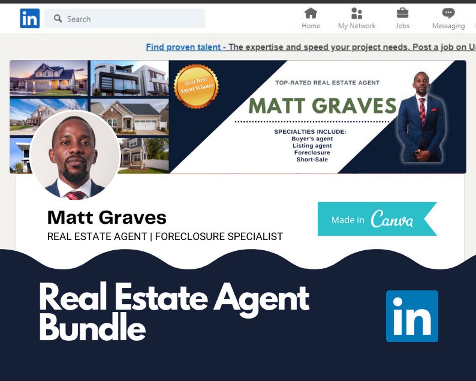 Real Estate Agent LinkedIn Canva Template Bundle Etsy