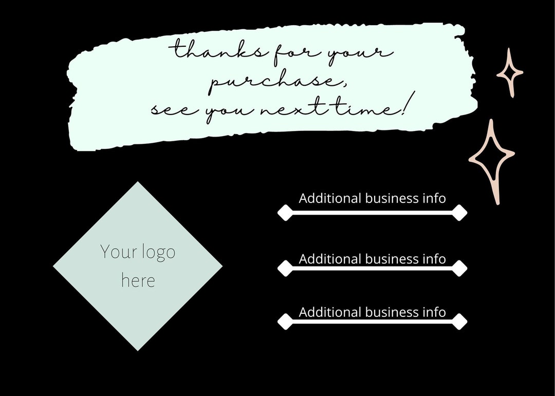 Small Business In-package Note Card | Black and White, Light Teal - Etsy