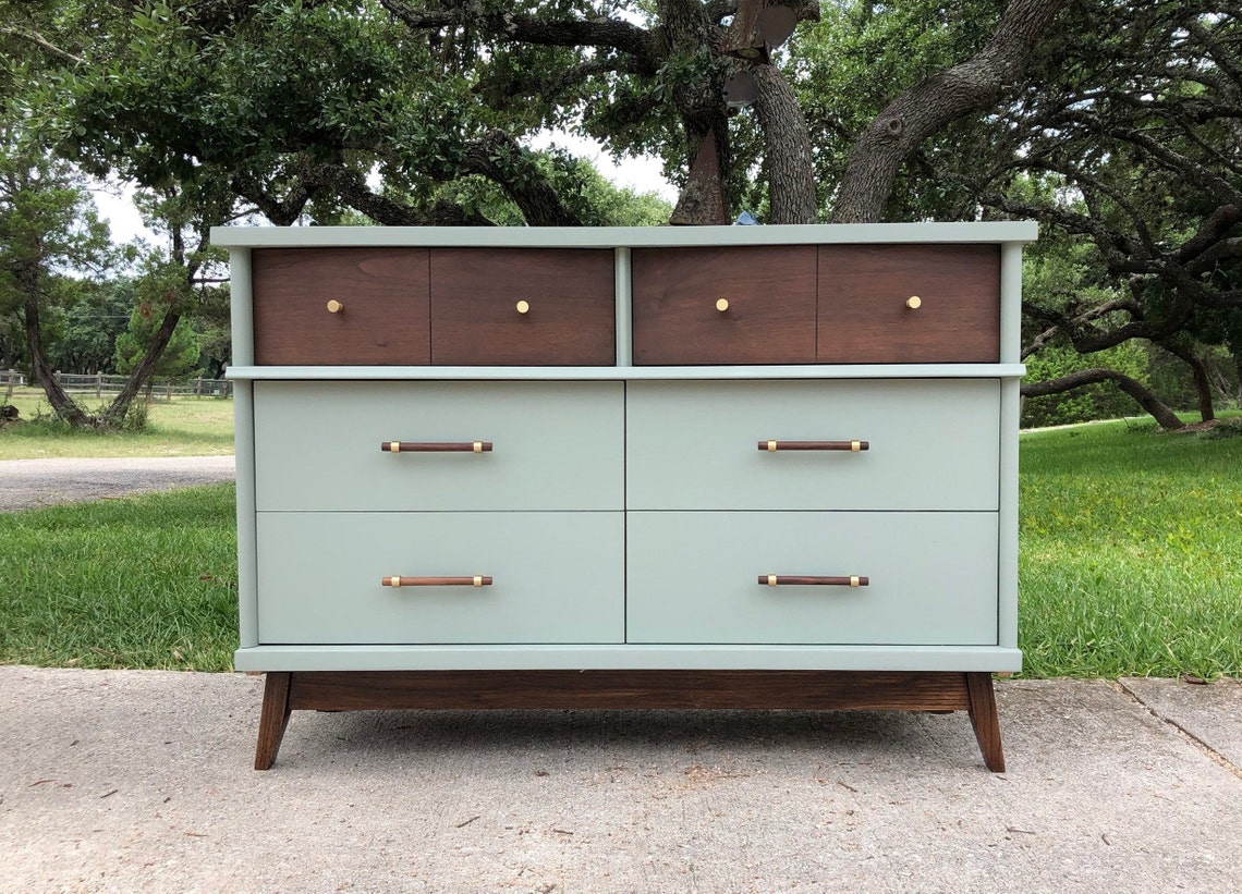 SOLD Refinished Mid Century Modern Sage / Green Dresser Etsy
