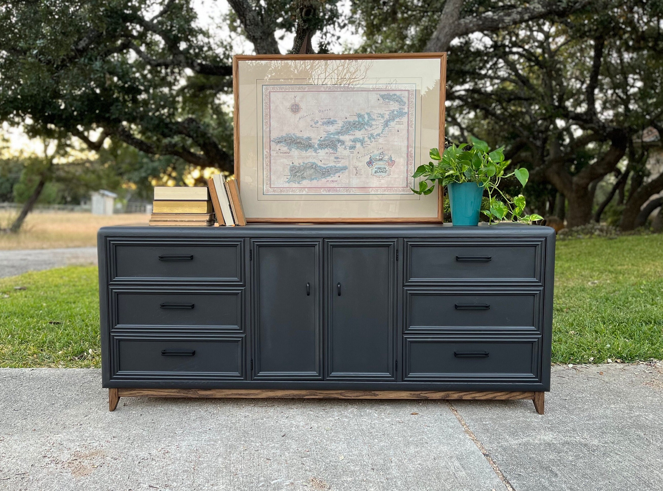 SOLD** Refinished Modern Black Thomasville Dresser, Matte Black Accents, Painted Modern Furniture for sale  