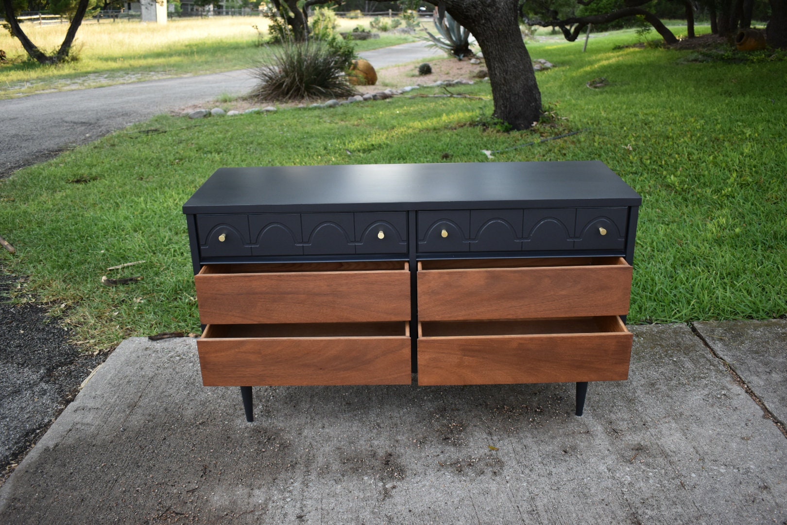 SOLD Refinished Mid Century Modern Black Dresser Gold Etsy