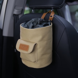 4L Car Trash Can , 100% Leak-Proof Car Trash Bag, Waterproof Hanging Garbage Bin Khaki image 1