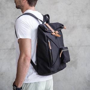 Canvas Backpack with 15 Laptop Protection Layer, Black image 1