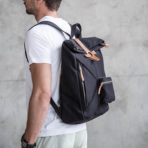 Canvas Backpack with 15 Laptop Protection Layer, Black image 1