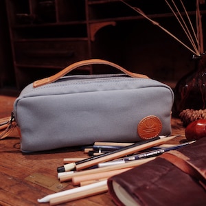 Trousse à cosmétiques en toile avec anse et bandoulière, pochette à deux compartiments, trousses à crayons, - Gris