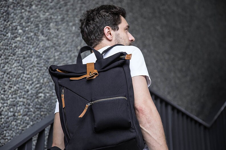 Canvas Rucksack mit 15 Laptop schutzschicht, Schwarz Bild 3