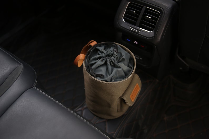 4L Car Trash Can , Leak-Proof Car Trash Bag, Waterproof Hanging Garbage Bin Army Green image 3