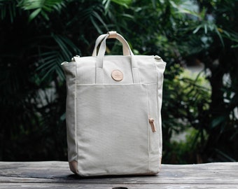 Sac à dos en toile avec poignée, sac à dos pour ordinateur portable 15 pouces de style minimaliste - Blanc