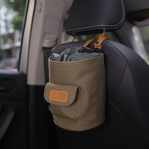 4L Car Trash Can , 100% Leak-Proof Car Trash Bag, Waterproof Hanging Garbage Bin Khaki image 2