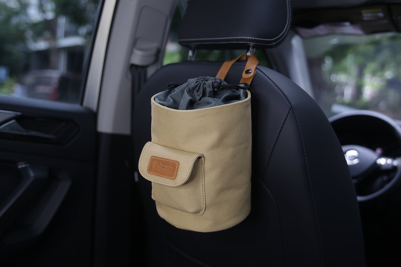 4L Car Trash Can , 100% Leak-Proof Car Trash Bag, Waterproof Hanging Garbage Bin Khaki image 1