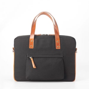 Laptopschoudertas met riem, voor 13 inch laptop of tablet, duurzaam en waterafstotend, canvas en leer