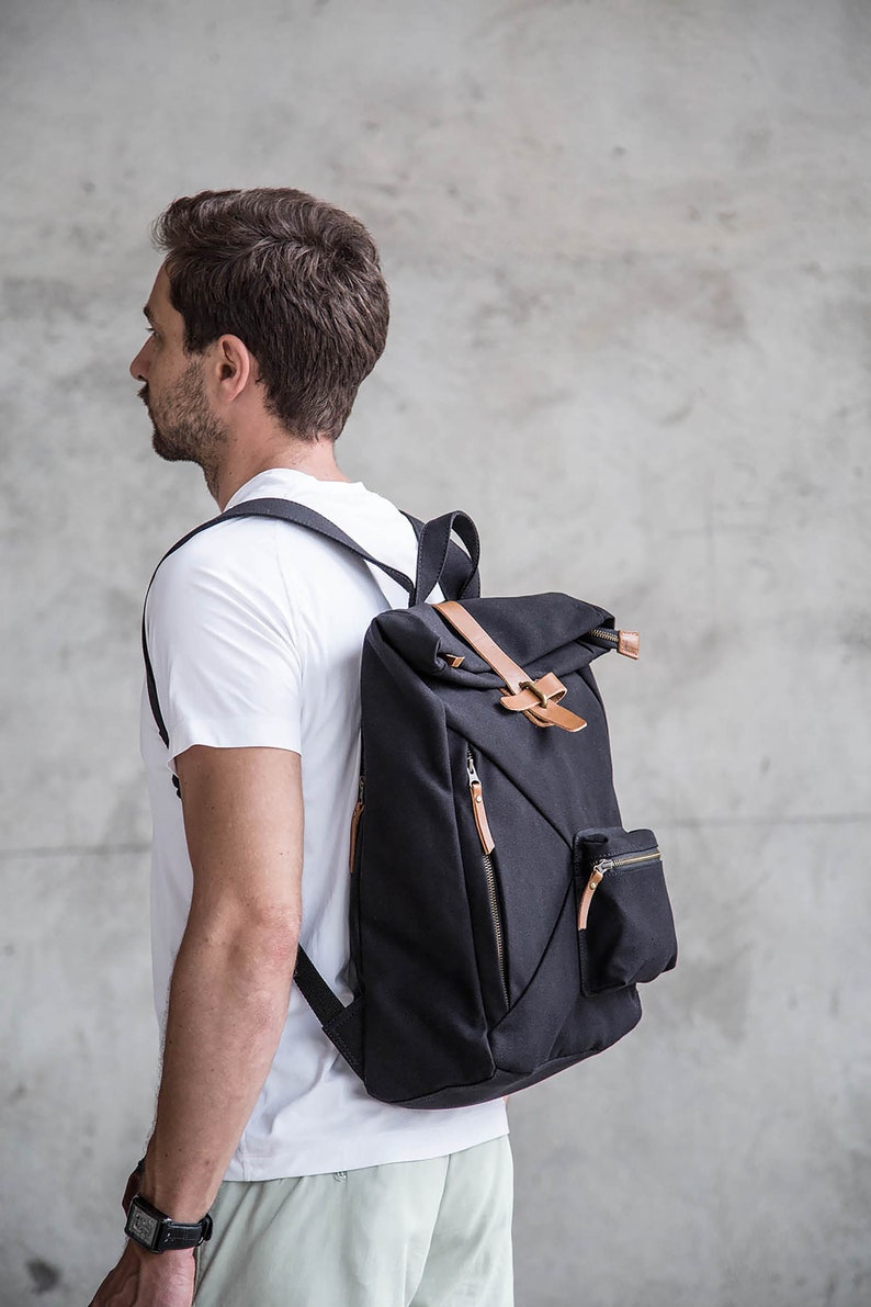 Canvas Backpack with 15 Laptop Protection Layer, Black image 1