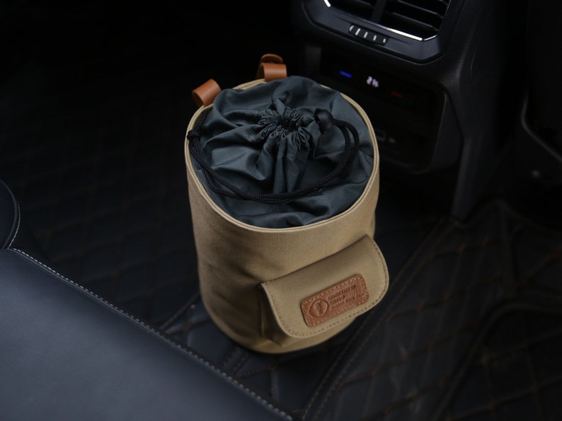 4L Car Trash Can , 100% Leak-Proof Car Trash Bag, Waterproof Hanging Garbage Bin Khaki image 3