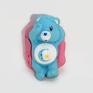 1983 Care Bears Bedtime Bear on pillow, Vintage 2&quot; PVC Toy Mini Figure