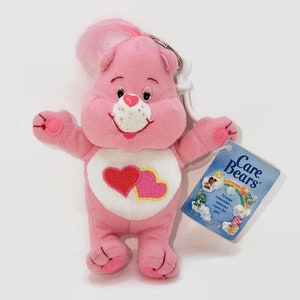 NWT 5&quot; Care Bears Love-A-Lot Bear, 2001 Plush Keychain Clip, Vintage