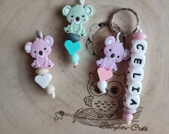 Porte-clés prénom Koala personnalisé - 100% silicone - trousseau clés - bijoux sac - porte-clés fais main - cadeau artisanal - animaux