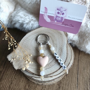 Porte-clés personnalisé avec ou sans prénom  joli cœur - Acrylique et silicone -Cadeau artisanal fait main - Accessoire mode - trousseau clé