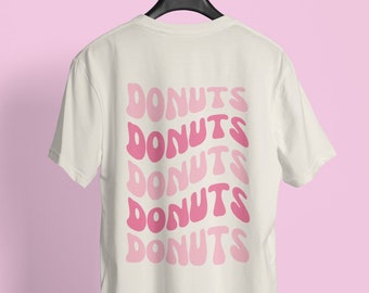 -shirt Donuts | Couleurs Confort | Texte groovy rétro | Chemise de plage | Chemise à dessert | Retour Imprimer | Unisexe