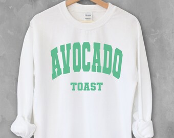 Sudadera de cuello redondo con estampado de tostada de aguacate / Camiseta divertida para desayuno / Sudadera para brunch / Estilo universitario / Unisex