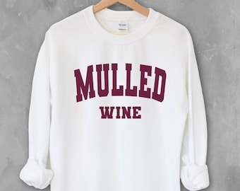 Sudadera de cuello redondo con estampado de vino caliente / Suéter navideño / Camisetas de vino para otoño / Regalo divertido de vino para las fiestas / Unisex