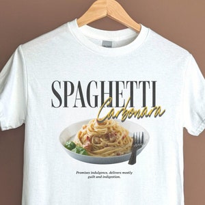 Spaghetti Carbonara Graphic T-Shirt, Retro Food Tee, Bootleg, Pasta, Funny Gift for Foodie, Unisex