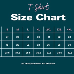 Peut inclure: Un tableau des tailles de t-shirt avec des mesures en pouces pour les tailles S &agrave; 5XL. Le tableau comprend les mesures de longueur, de largeur et de poitrine.