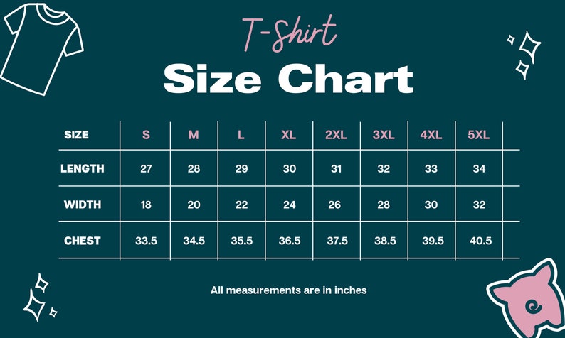 Peut inclure: Un tableau des tailles de t-shirt avec des mesures en pouces pour les tailles S &agrave; 5XL. Le tableau comprend les mesures de longueur, de largeur et de poitrine.