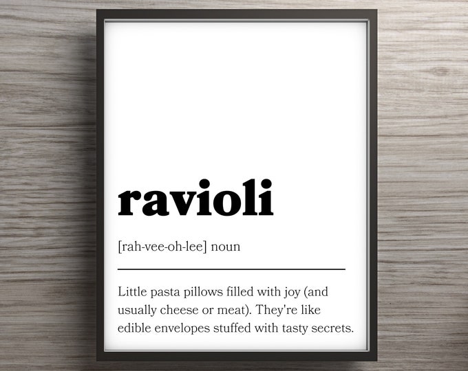 Ravioli wall art | Definition print | Dictionary poster | Funny Pasta decor | Pasta lover | Cooking gift | Kitchen art