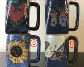 Mara Stoneware Mugs Heart Geo-Sun Butterfly Theme | Sold Individually | Made in Mexico