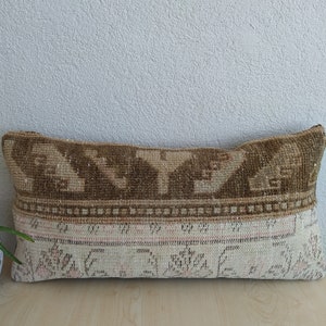Neutral and pastel rug pillow , Lumbar old pillow, 12'' x 24'' patchwork sofa pillow, vintage pillow, handmade bedding pillow ,accent pillow