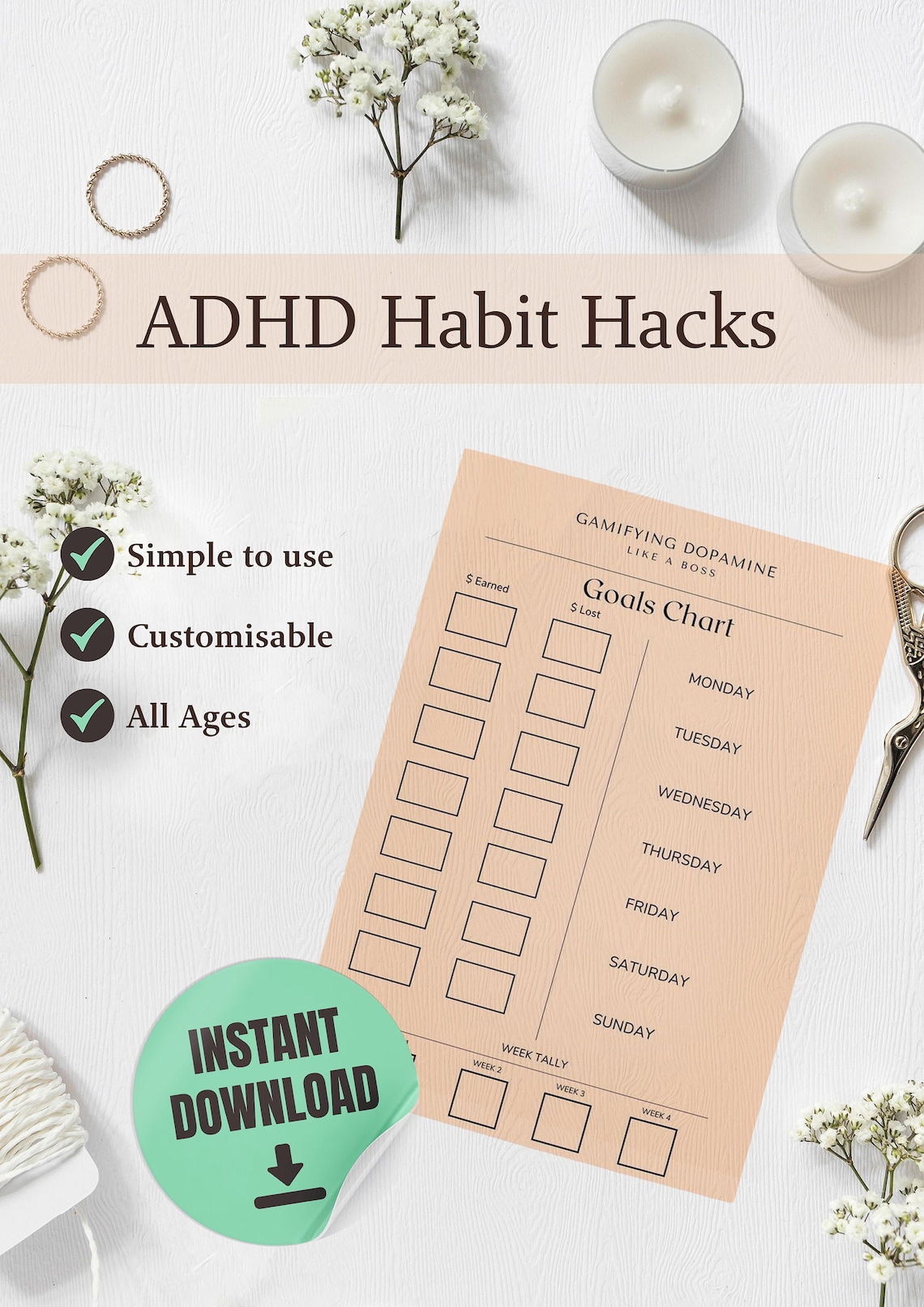 Printable/Editable ADHD Habit Hack Planner Template / Etsy