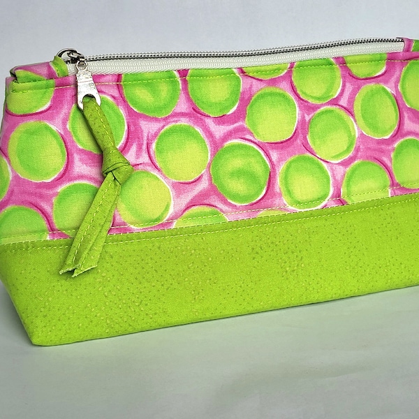 Trousse cosmétique zippée vert anis et rose