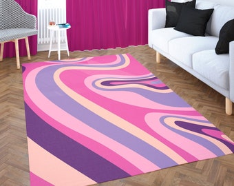 Popsicle Pink Retro Swirl Trippy Rug, 70s decor, psychedelic rug, print retro rug, 70s Rug Trippy Room Decor, Small Rug Aesthetic, Pink Rug