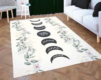 Secret Garden Moon Phase Area Rug Eclipse Mat: Moon Mat Moon Decor Witch Decor Witch House Witch Décor Botanical Aesthetic Cottagecore Plant