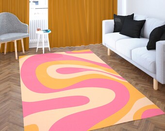 Strawberry Mustard Retro Trippy Rug, 70s decor, psychedelic rug, retro rug pink, 70s Rug Trippy Room Decor, Small Rug Aesthetic, Retro Print