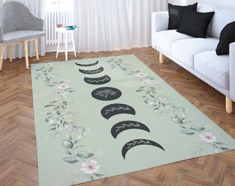 Secret Garden Green Moon Phase Area Rug Eclipse Mat: Moon Mat Moon Decor Witch Decor Witch House Witch Décor Aesthetic Cottagecore Plant