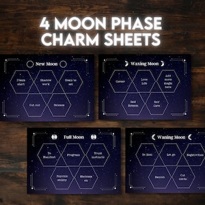 4 Set Moon Phases Charm Casting Sheets + Free Guide: Charm Reading, Charmancy, Divination Board, Tarot, Divination Tools, Charm Casting Mat