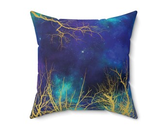Mystical Tree Blue Pillow | Witch House, Mystic Room, Witch Décor, Galaxy Home, Galaxy Bedroom, Cottagecore, hippie room, plant lovers